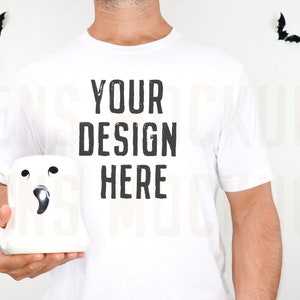 White Bella Canvas 3001 | Mens Shirt Mockup | Mens T Shirt Mock | Halloween Mockup | Fall Mockup | Halloween Shirt Mock | Male Model Mockup