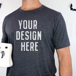 Dark Heather Bella Canvas 3001 | Mens Shirt Mockup | Mens T Shirt Mock | Halloween Mockup | Fall Mockup | Halloween Shirt| Male Model Mockup