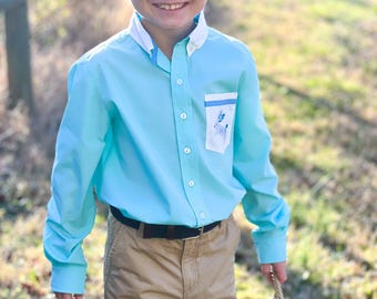 Le Petit Lapin Boys' Embroidered Bunny Pocket Collared Easter Shirt