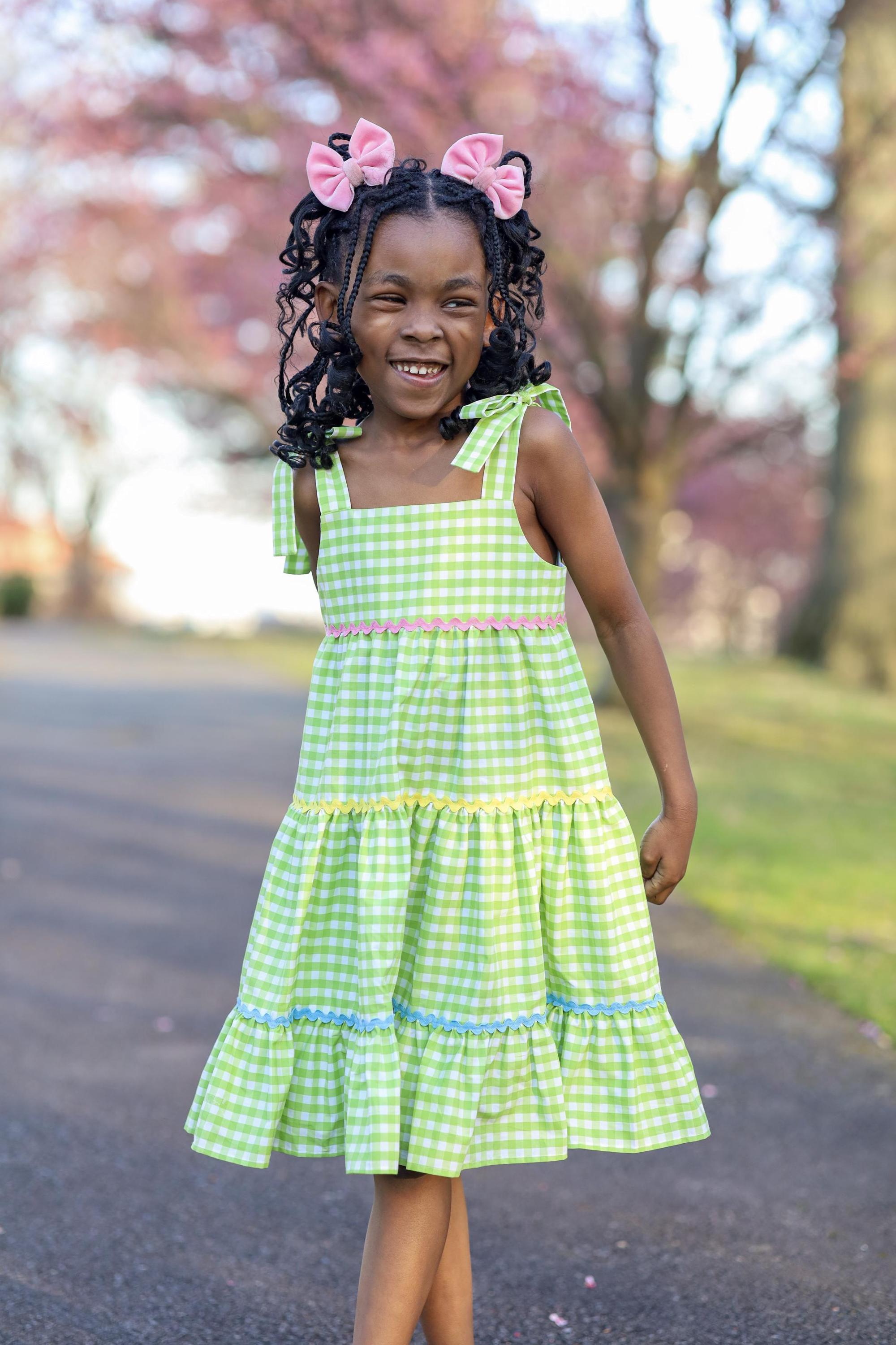 green gingham toddler dress Flat Boot Laces