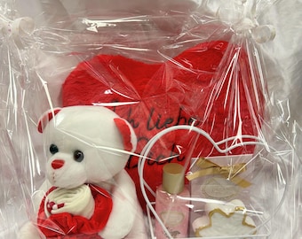 Valentijnsdagcadeauset, teddybeer, hartkussen, kawaii sokken en doucheset