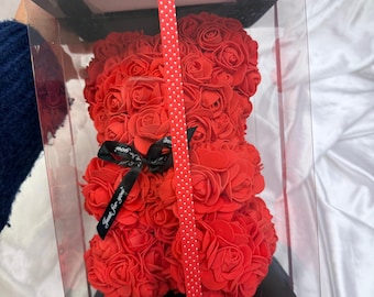 Kunstroze teddybeer, voor altijd bloemcadeau