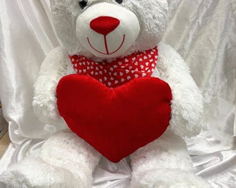 Grote pluche witte teddybeer met hart, valentijnscadeau (100 cm)