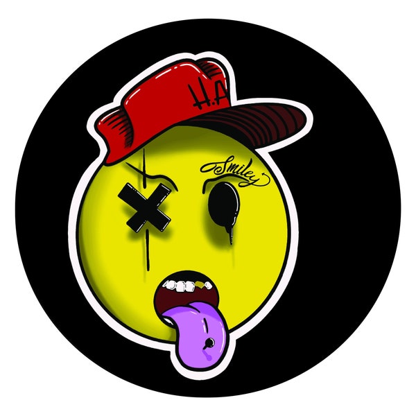 Custom Graffiti Style Smiley Art Sticker. Multiple sizes available. (Fitted Hat, Tattoo, Ring, Piercing)