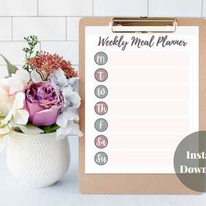 Weekly Meal Planner, Meal Planner Printable, Instant Download Food Journal, Meal Plan, Menu Planner, Printable Food Log