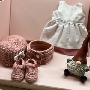 Waldorf doll clothes blue, Handmade , Natural Fabric, doll dress 12-14 inch, dress-up doll, doll outfit, crochet shoes