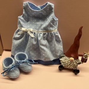 Waldorf doll clothes blue, handmade , natural fabric, doll dress 12 and 14 inch, dress-up doll, doll outfit, crochet shoes