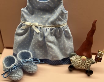 Waldorf doll clothes blue, handmade , natural fabric, doll dress 12 and 14 inch, dress-up doll, doll outfit, crochet shoes