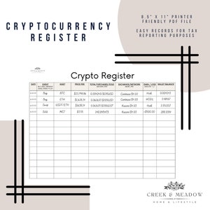 Cryptocurrency Printable Register/Ledger, Financial Tracking, Trading, and Investment Tool. Tax Reporting for Crypto. Digital File Download.