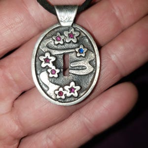Pure Silver Demon Slayer Tsuba Pendants – Hand Cast with Ornate Bail & Resin Inlay