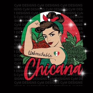 Sterke Chicana-vrouw| Mexico vlag Spaans Mexicaans erfgoed PNG DTF sublimatie