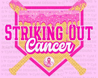 Wyeliminowanie raka/Strike Out Drip Baseball Breast Cancer Awareness Pink Out | Październik, Różowy, gofr, lody, kapanie, posypka