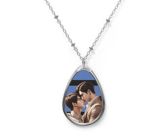 Custom BL Oval Pendant Necklace: Zinc Alloy Chain