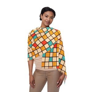retro Colorful Geometric Light Scarf - Vibrant Accessory for Spring Fashion, Gift for Her, Layering Scarf, Festival Style, Boho Flair, retro