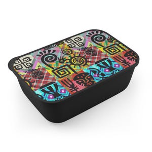 Vibrant PLA Bento Box with Band & Utensils | Artful Lunch Container, Eco-Friendly Meal Prep, Colorful Food Storage, Unique Gift for Foodies