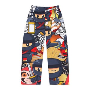 Ninja-Themed Men&#39;s Pajama Pants, Cozy Lounge Pants for Men, Great for Sleep, Gifts for Him, Cartoon Print Pajama Pants, ninja lover, ninjas