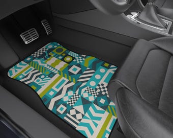 Geometric Car Mats: Colorful Auto Floor Liners, Front Seat Set
