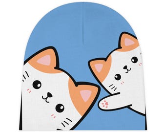 Gorro de bebé con diseño de gato, gorro para bebé, gorro AOP, regalo para baby shower, accesorio de invierno para niños