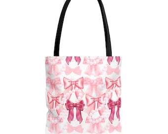 Pink Bows Tote Bag: Stylish Polyester Shopping Bag