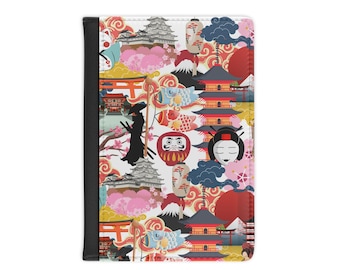 Kleurrijke paspoorthoes met Japanse print: RFID-reisaccessoire van kunstleer