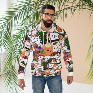 Cute Sushi Unisex Pullover Hoodie, Kawaii Hoodie, Foodie Gift, Anime Style Sweatshirt, Japanese Cuisine Apparel, Fun Streetwear, foodie gift