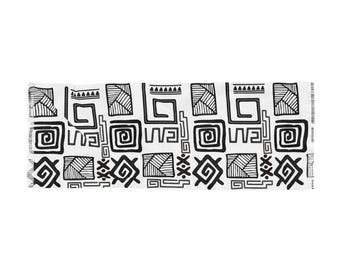 May include: Black and white geometric pattern on a white background. The pattern is made up of squares, circles, and triangles.