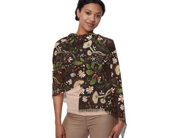 Botanical Cottagecore Scarf: Lightweight Floral Polyester Wrap