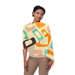 Colorful retro Geometric Light Scarf, Bohemian Shawl, Lightweight Wrap, Spring Fashion Accessory, Unique Gift for Her, retro print scarf