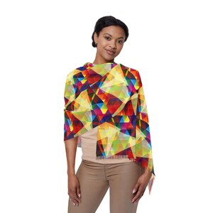 Vibrant Geometric Pattern Scarf, Lightweight Fashion Accessory, Perfect for Spring, Summer, and Festivals, Stylish Gift Idea, Colorful Wrap