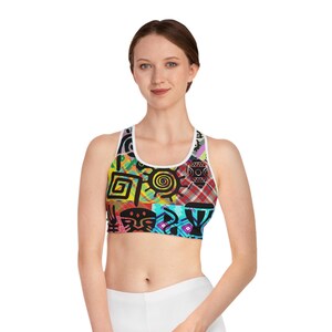 Bohemian Sports Bra, Colorful Workout Top, Unique Activewear, Fitness Gear, Gym Bra, Eclectic Athleisure