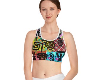 Bohemian Sports Bra, Colorful Workout Top, Unique Activewear, Fitness Gear, Gym Bra, Eclectic Athleisure