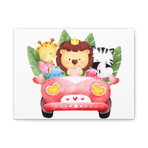 Whimsical Animal Canvas Art Print, Nursery Decor, Kid&#39;s Room Wall Art, Baby Shower Gift, Cute Animal Illustration, artwork for children&#39;s