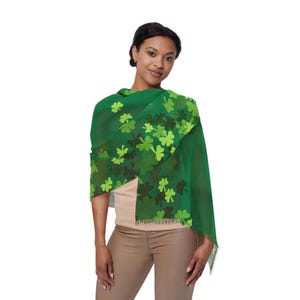 Shamrock Light Scarf for St. Patrick&#39;s Day Celebrations, Spring Accessory, Lightweight Green Scarf, Gifts for Her, Festive Wear, st patty&#39;s