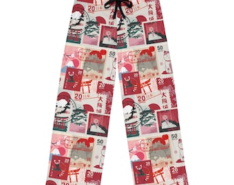 Men's Japanese Print Pajama Pants: Cozy Polyester Lounge Wear