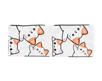 Cute Cat Print Light Scarf, Adorable Cat Scarf, Lightweight Pet Scarf, Cat Lover Accessory, Gift for Cat Lovers, feline lovers, cat scarf,