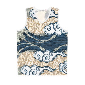 Ocean Wave & Crane Basketball Jersey, japan lover, gifts for travelers, asian gifts, asian shirts, japanese shirts, unique shirts, gifts