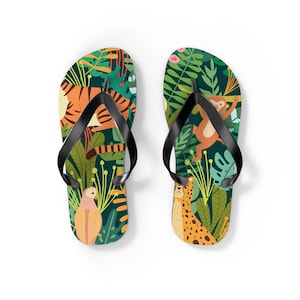 Tropical Animal Flip Flops, Fun Summer Sandals, Beachwear, Vacation Footwear, Wildlife Lovers Gifts, Eco-Friendly Slippers, cute sandals