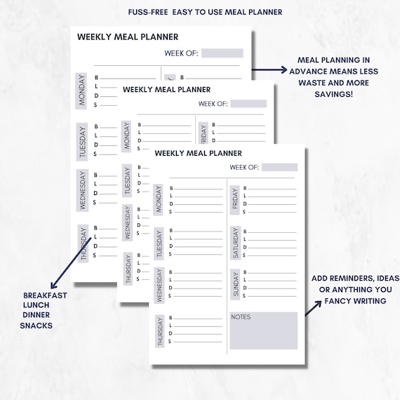 Weekly Meal Planner Weekly Meal Planner Printable Weekly - Etsy
