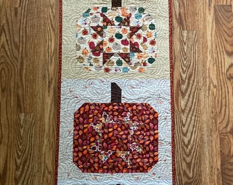 Fall Pumpkin Patchwork Machine Quilted Table Runner 16 1/4" x 56"