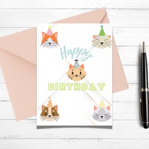 Funny Cat Birthday Card Digital, Cats in Party Hats, Cute Cat Birthday Card, Printable Cards, Quirky Cat-Themed Birthday Card, Cards