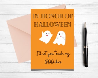 Funny Halloween Card, In Honor of Halloween I'll let you touch my Boobies, Inappropriate Cards, Card For Partner, Card for Him, Card for Her