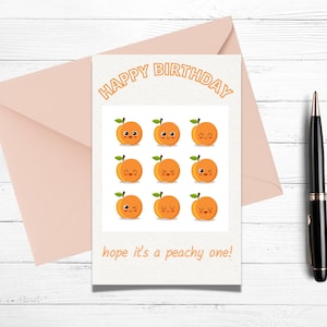 Lustige Geburtstagskarte Digital, Happy Birthday, Hope It's a Peachy, druckbare Karten, niedliche Geburtstagskarten, digitaler Download, Peach Card