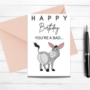 Tarjeta de cumpleaños divertida digital, Eres mal culo, tarjeta de cumpleaños de burro, tarjetas de cumpleaños imprimibles, tarjetas de cumpleaños ingeniosas, tarjeta de cumpleaños de mal culo
