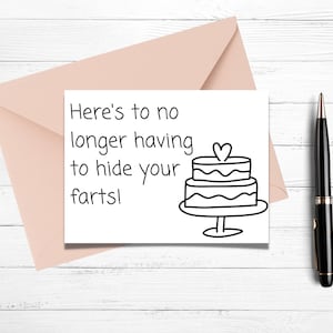 Cartão de casamento engraçado, para não ter mais que esconder seus peidos, parabéns pelo casamento, cartão de casamento para impressão, cartão de noivado engraçado, cartão de recém-casado