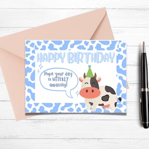 Funny Cow Birthday Card, Hope Your Day is Udderly Amazing, Funny Birthday Cards, Printable Cards, Kids Birthday Card, Clever Birthday Cards