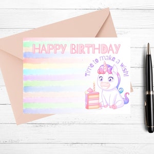 Einhorn Geburtstagskarte Digital, süße Kinderkarte, Einhorn Themen Geburtstag, Kinderkarten, Einhorn Liebhaber Karte, alles Gute zum Geburtstag, Zeit etwas zu wünschen