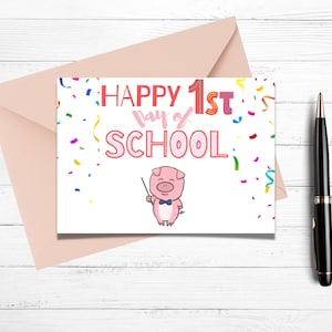 Alles Gute zum ersten Schultag, Karte zum ersten Schultag, Grußkarte, zurück in die Schule, druckbare Karte, Tier zurück in die Schule, digitaler Download
