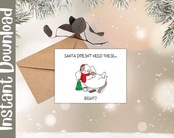 Funny Fat Cat Christmas Card: Holiday Cat Lover Gift (Digital Download)