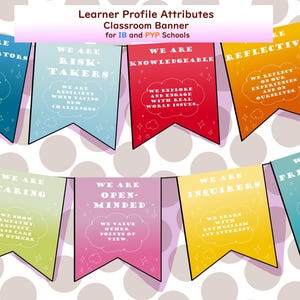 IB PYP MYP Classroom Banner Bunting Flags for Learner Profile Attributes - Classroom decoration for International Schools