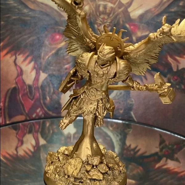 Bloody Hawk Boy - Airbrushed Gold Flake, Kit Bashed Flying through air with Hammer of B, Emperors Angel